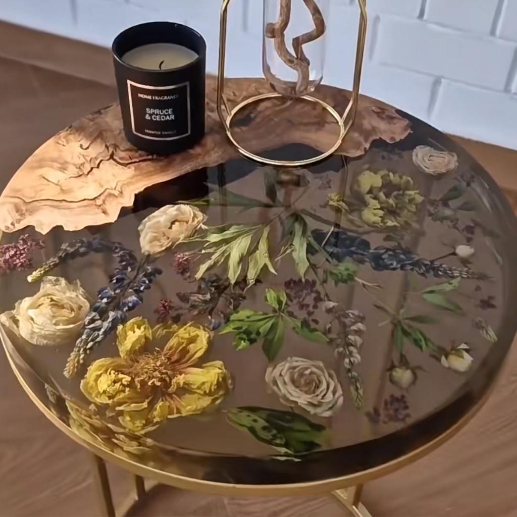 Handcrafted Floral Resin Coffee Table – Modern Round Decorative Side Table for Garden & Balcony - Image 3