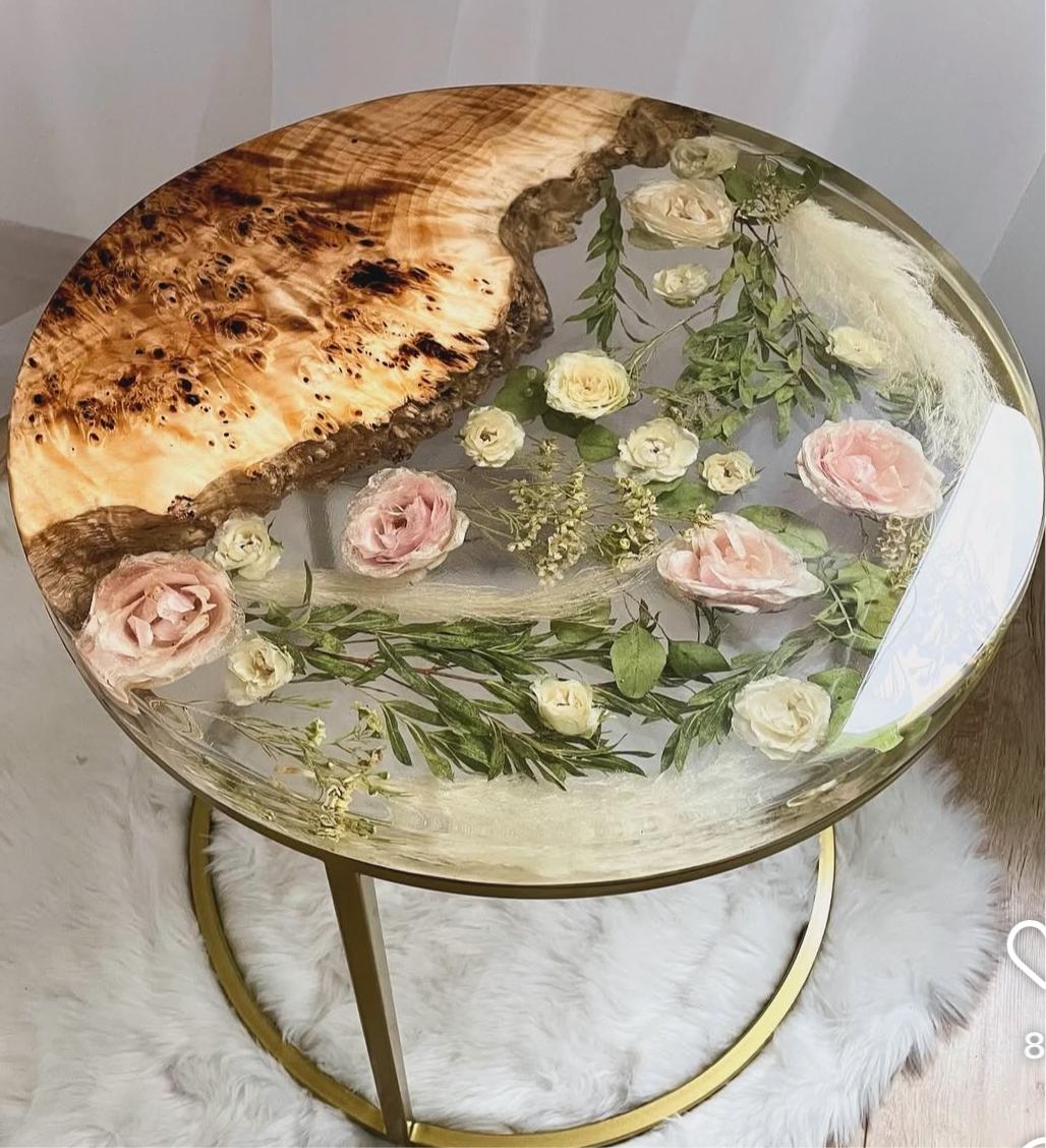 Handcrafted Floral Resin Coffee Table – Modern Round Decorative Side Table for Garden & Balcony - Image 4