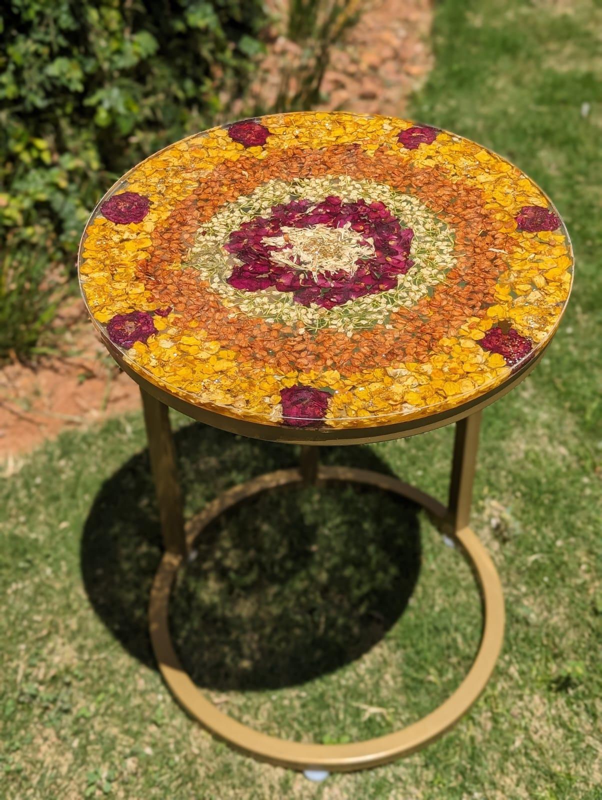 Handcrafted Floral Resin Coffee Table – Modern Round Decorative Side Table for Garden & Balcony - Image 6