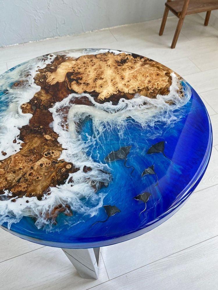 Handcrafted Floral Resin Coffee Table – Modern Round Decorative Side Table for Garden & Balcony - Image 7